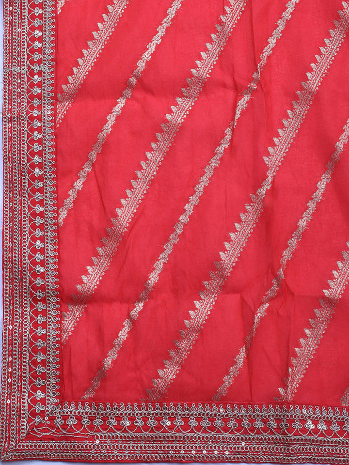 Neck Embroidery Chanderi Unstitched Suit With Dupatta