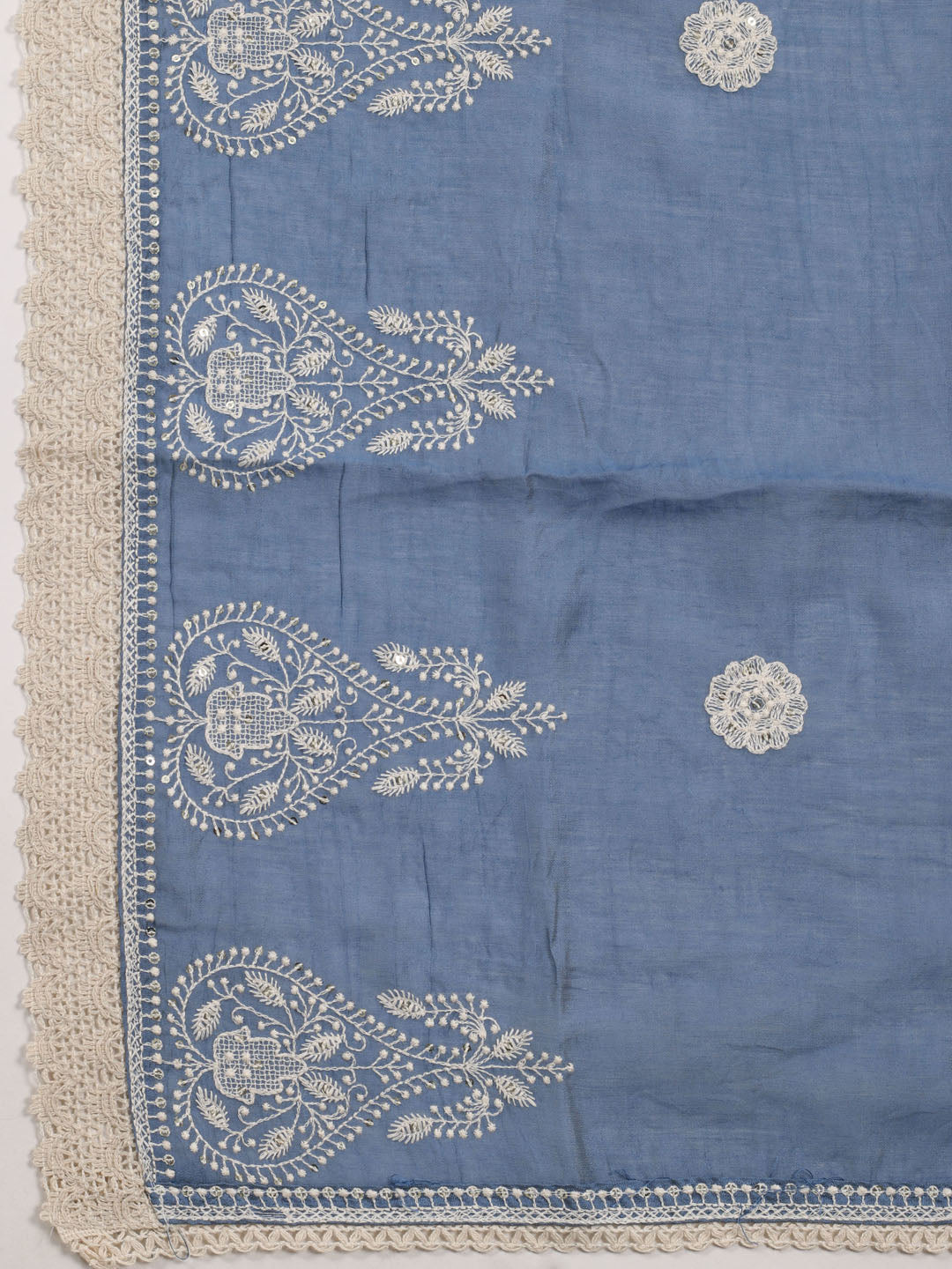 Thread Embroidery Cotton Blend Unstitched Suit With Dupatta
