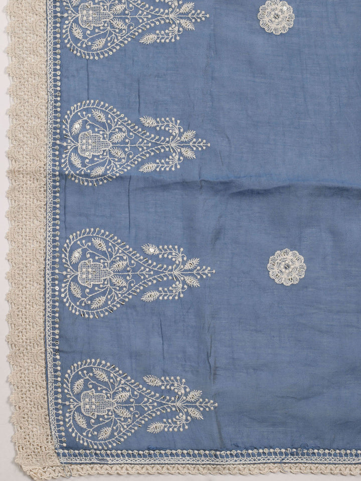 Thread Embroidery Cotton Blend Unstitched Suit With Dupatta