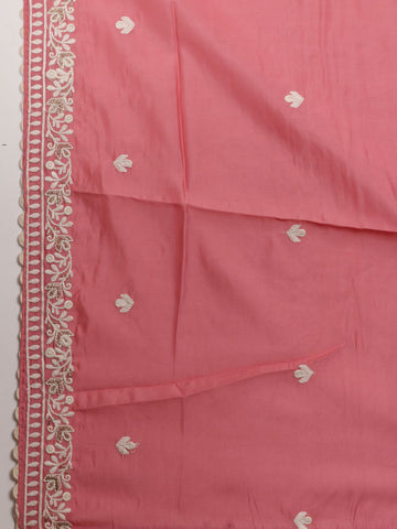 Neck Embroidered Chanderi Unstitched Suit With Dupatta