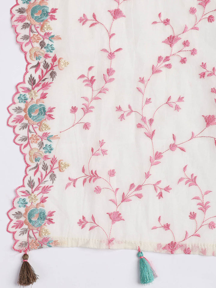 Embroidery Border Chanderi Unstitched Suit With Dupatta
