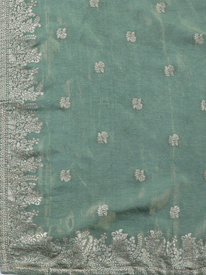 Neck Embroidered Tissue Unstitched Suit With Dupatta