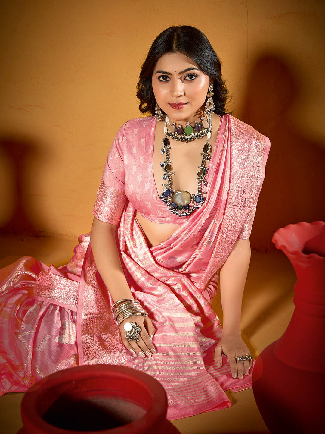 Zari Jaal Woven Art Silk Saree