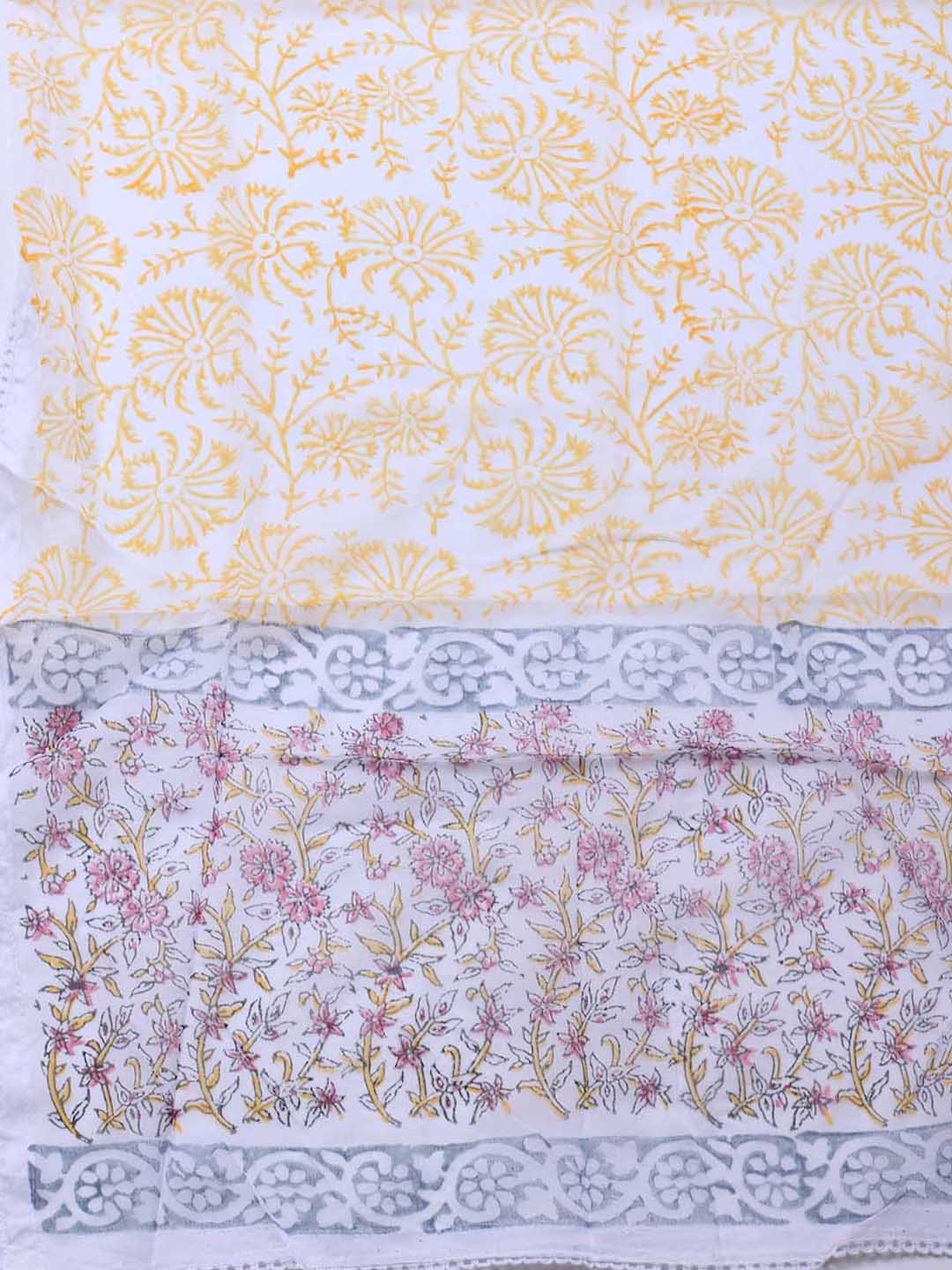 Patch Neck Cotton Blend Unstitched Suit Piece With Dupatta