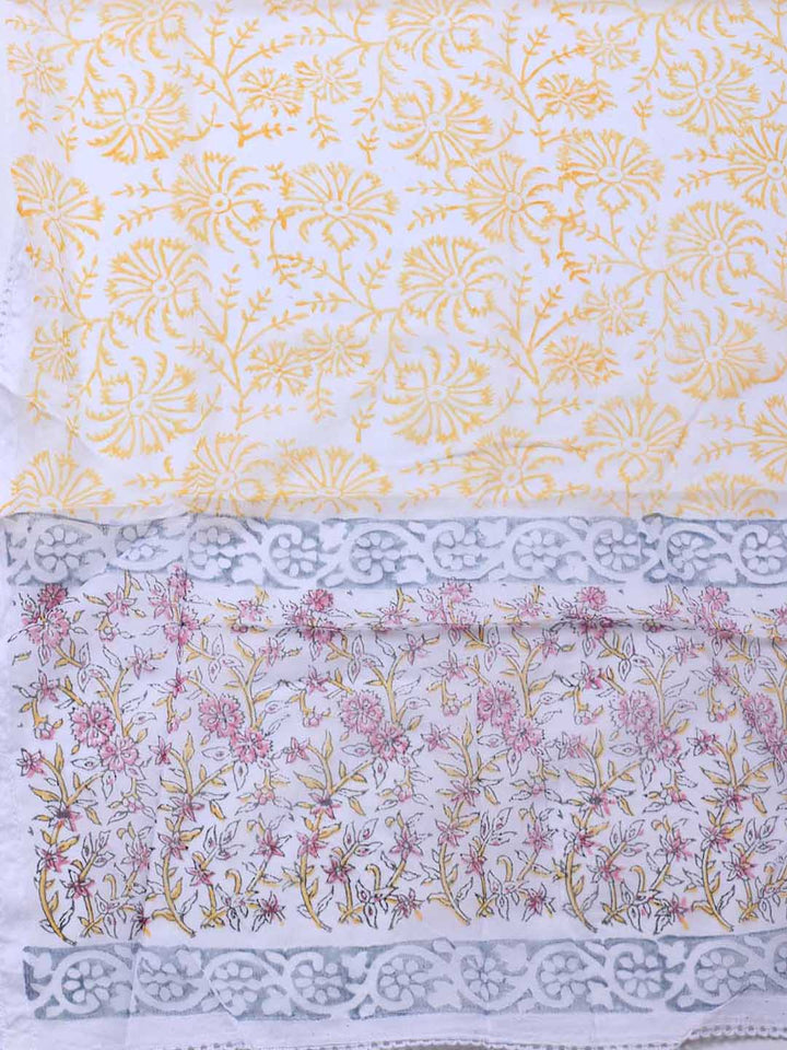 Patch Neck Cotton Blend Unstitched Suit Piece With Dupatta