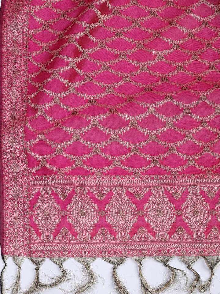 Floral Woven Booti Chanderi Unstitched Suit With Dupatta