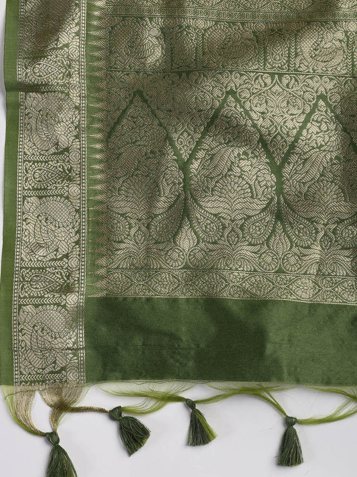 Woven Chanderi Unstitched Suit With Dupatta