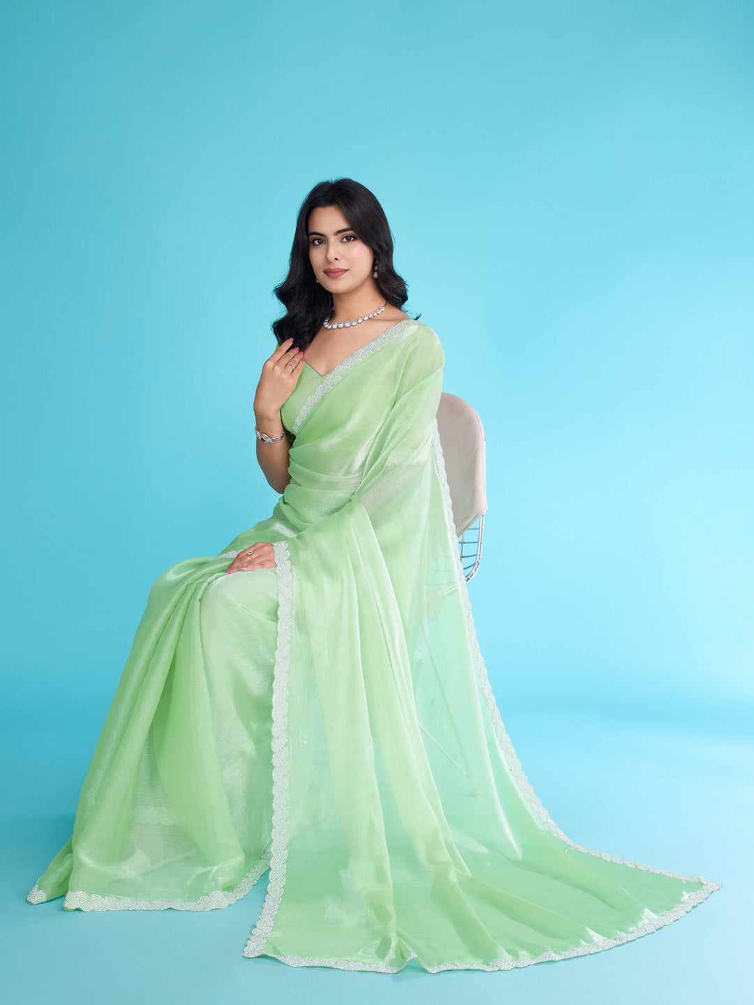 Embroidered Chinon Saree