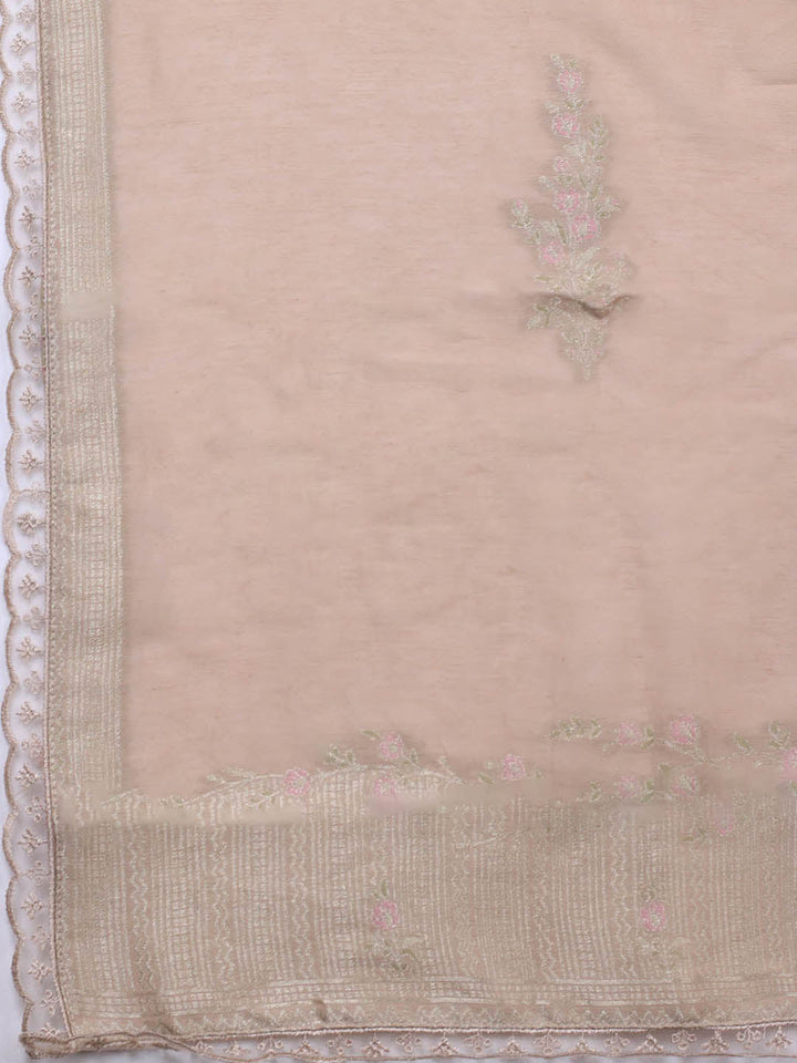 Embroidery Linen Unstitched Suit With Dupatta