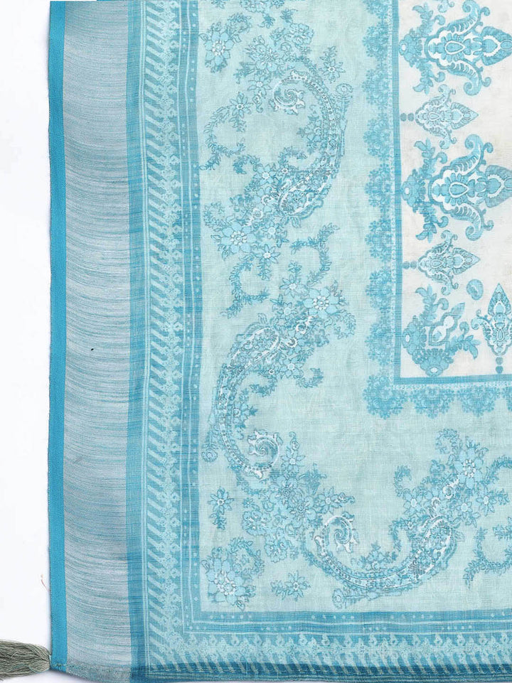 Printed Linen Unstitched Suit Piece With Dupatta