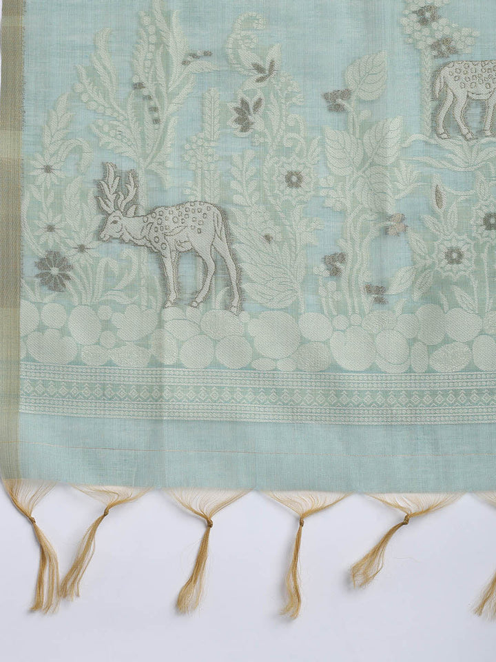 Woven Chanderi Unstitched Suit With Dupatta