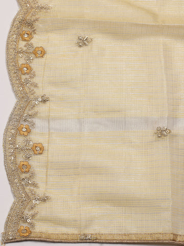 Neck Embroidered Chanderi Unstitched Suit Piece With Dupatta