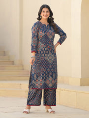 Printed Cotton Blend Kurta With Pants