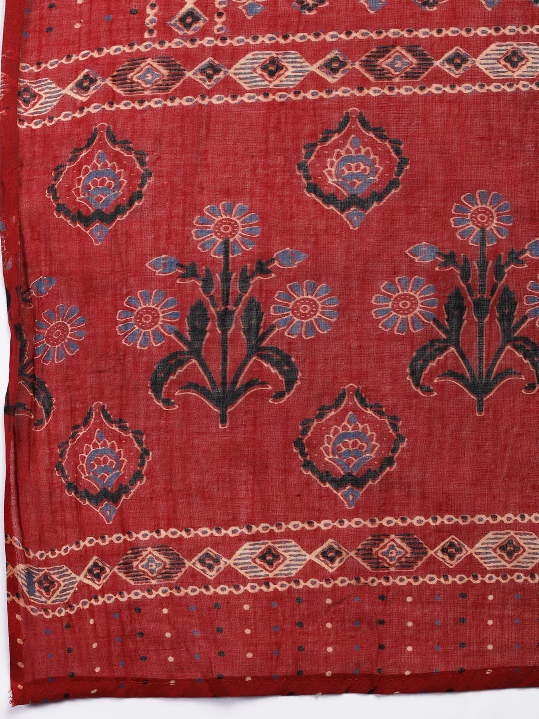 Patch Neck Cotton Blend Unstitched Suit With Dupatta