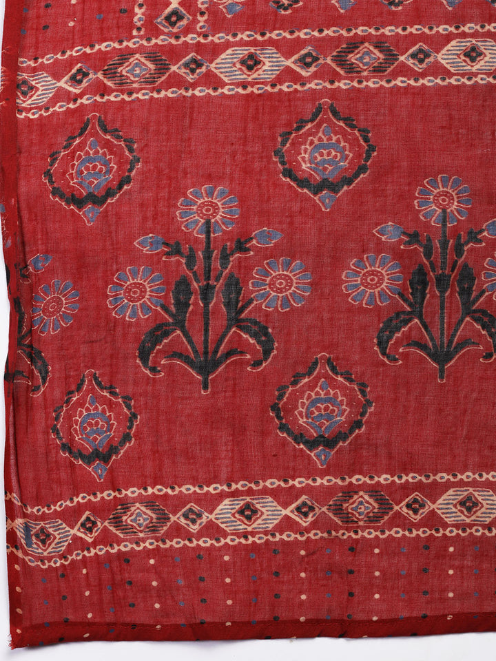 Patch Neck Cotton Blend Unstitched Suit With Dupatta