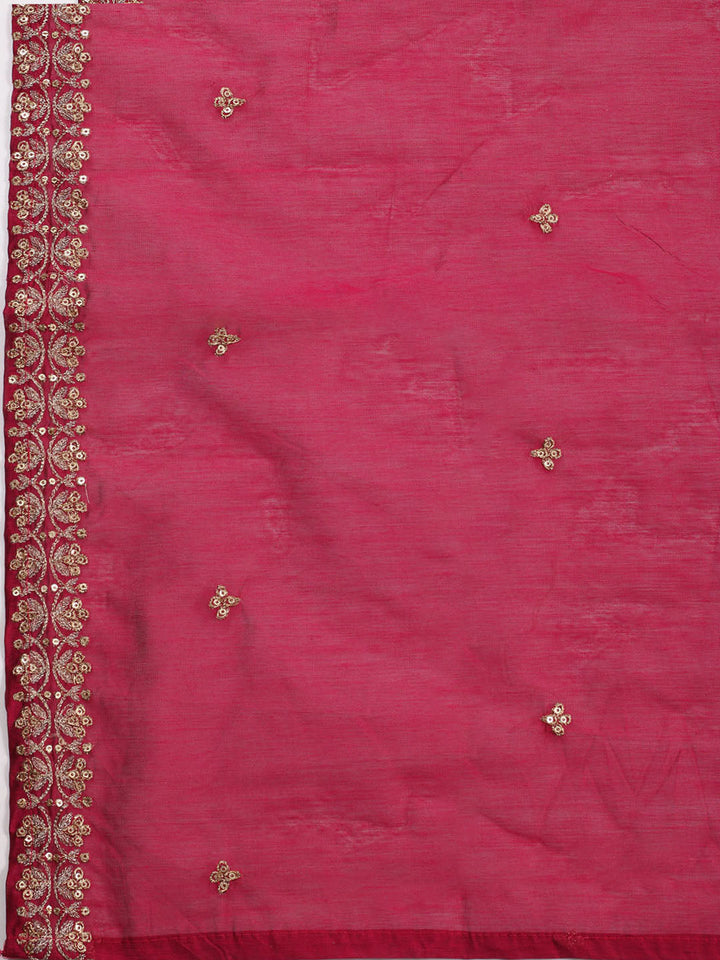 Neck Embroidered Chanderi Unstitched Suit Piece With Dupatta