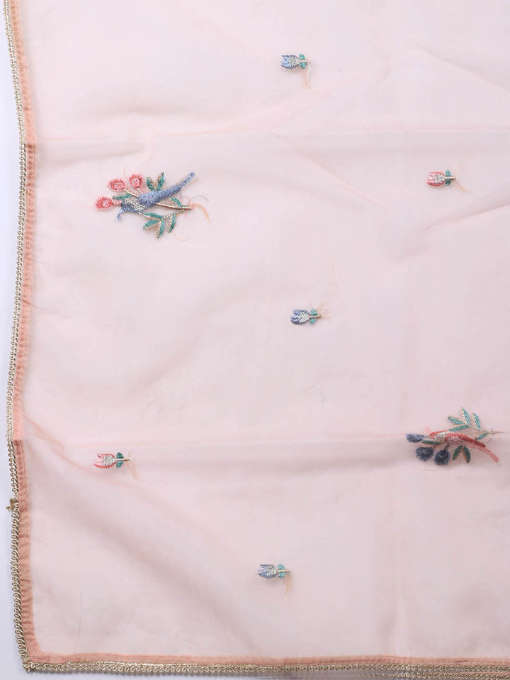 Neck Embroidered Organza Unstitched Suit Piece With Dupatta