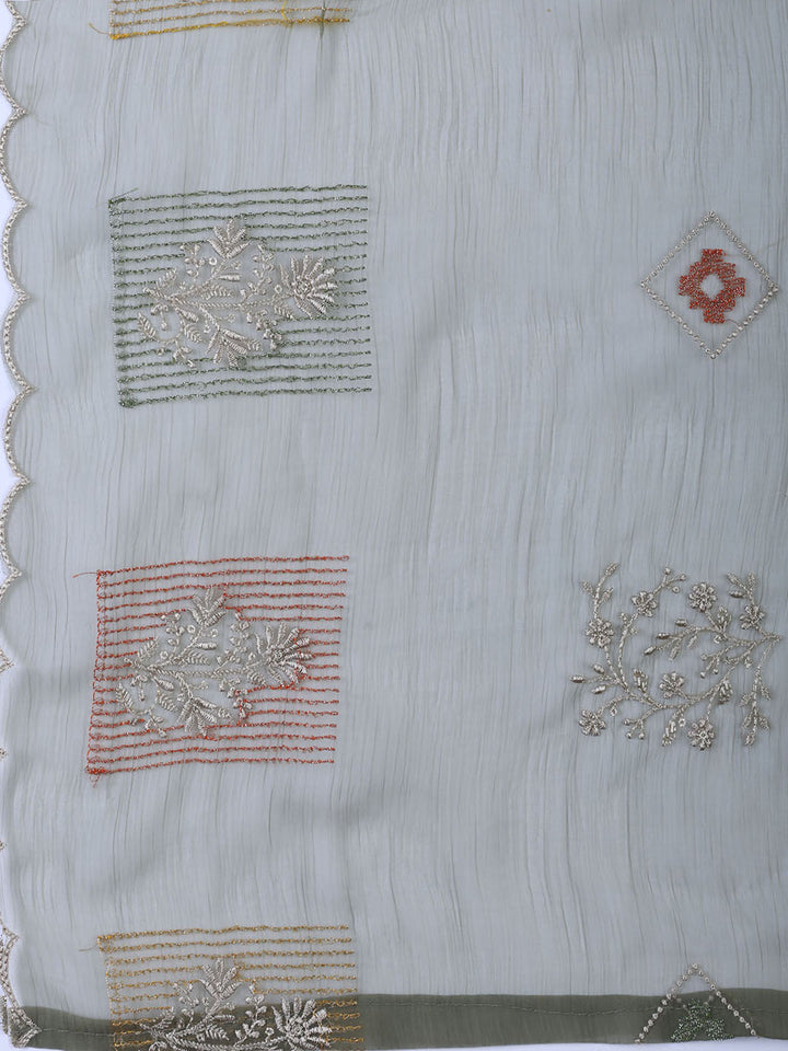 Embroidered Organza Unstitched Suit With Dupatta