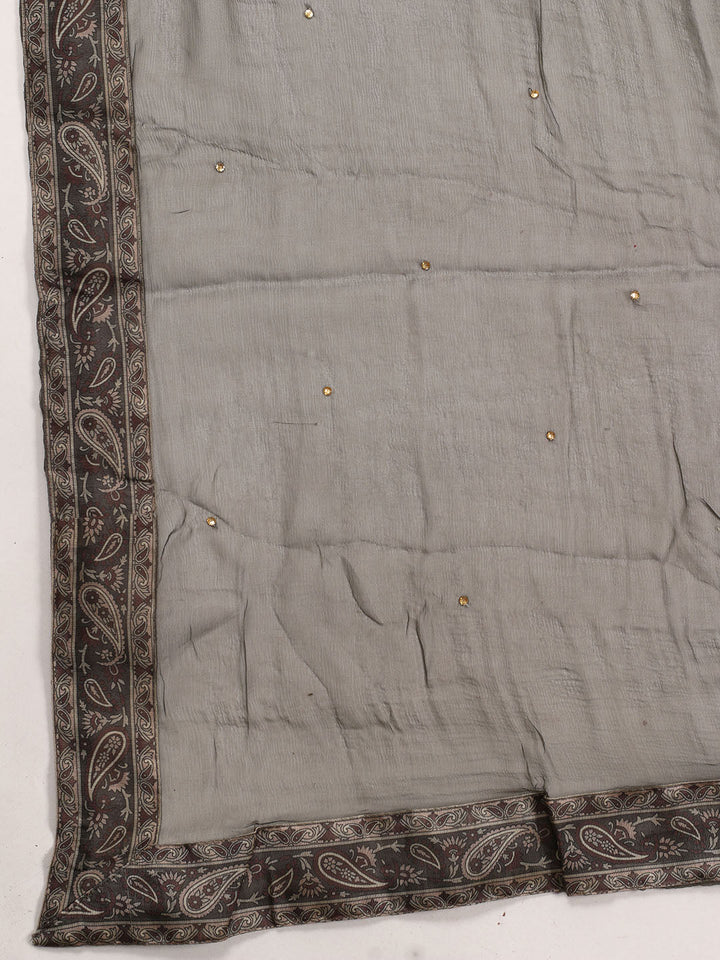 Neck Patti Chanderi Unstitched Suit Piece With Dupatta