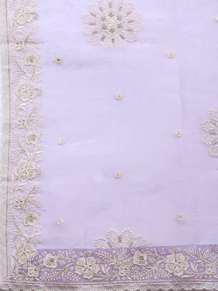 Neck Embroidery Organza Unstitched Suit Piece With Dupatta