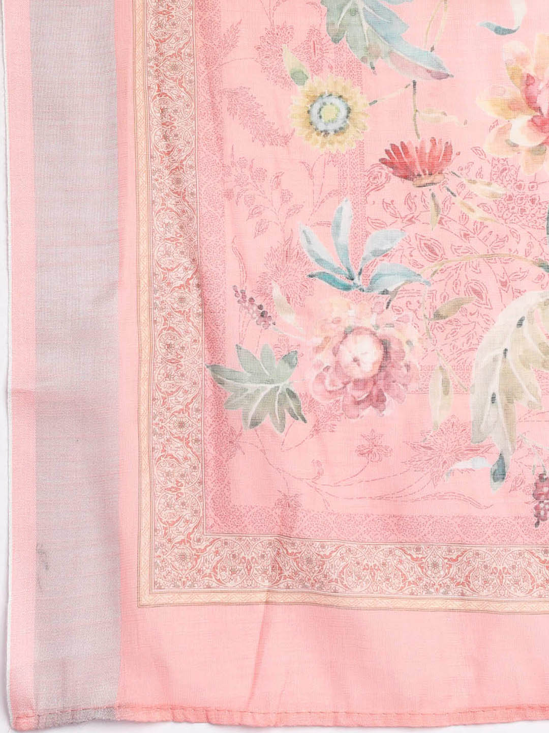 Floral Printed Linen Unstitched Suit Piece With Dupatta
