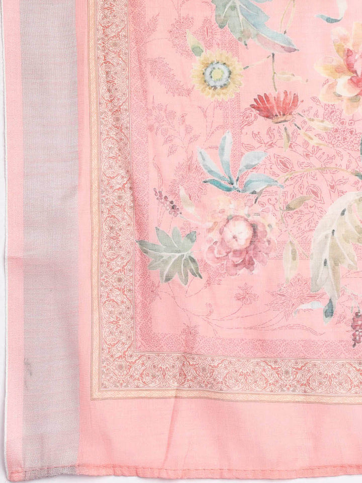 Floral Printed Linen Unstitched Suit Piece With Dupatta