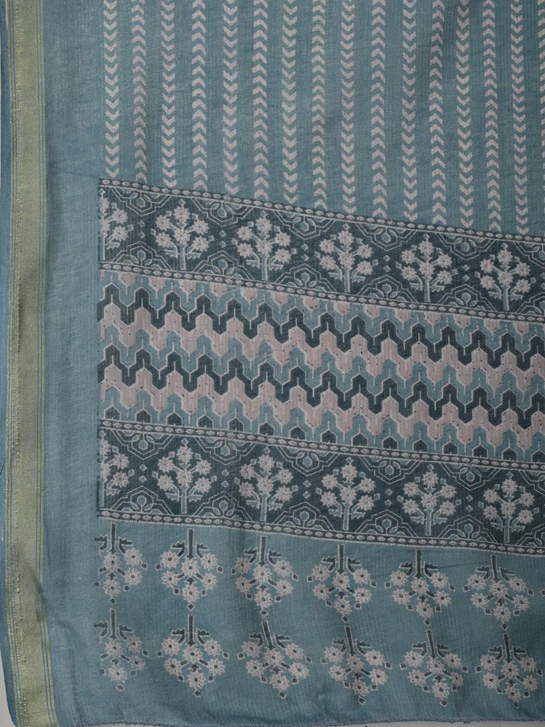 Printed Cotton Blend Unstitched Suit Piece With Dupatta