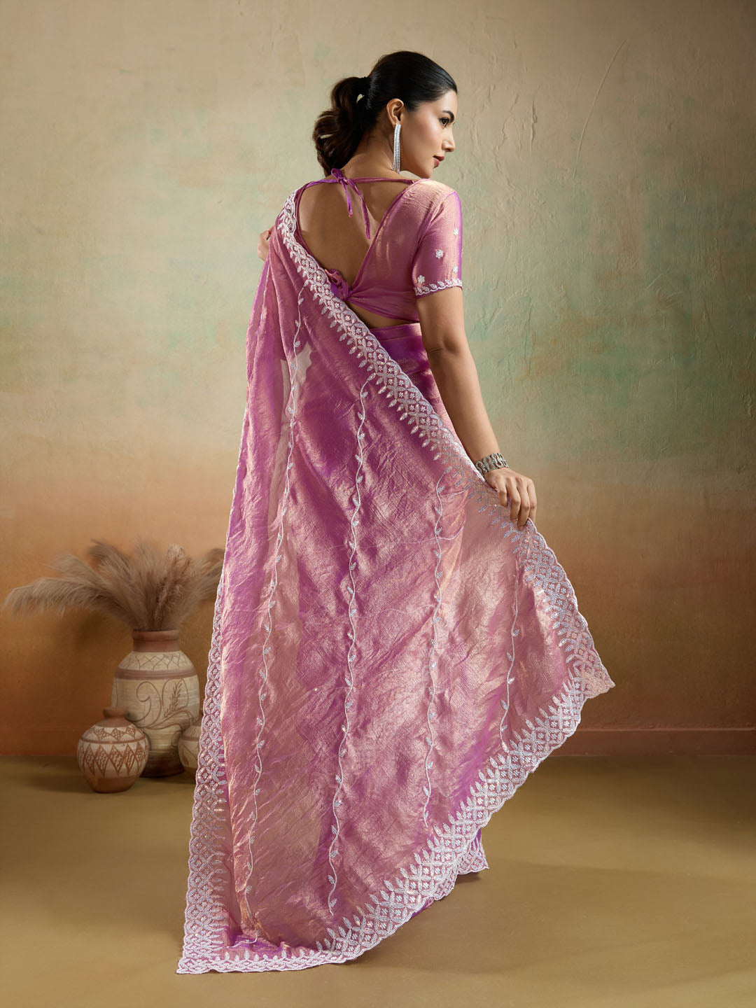 Embroidered Chiffon Velvet Saree