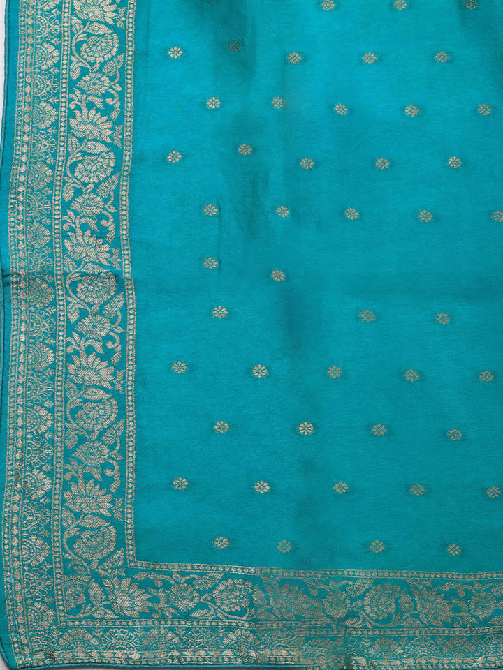 Embroidered Art Silk Unstitched Suit Piece With Dupatta