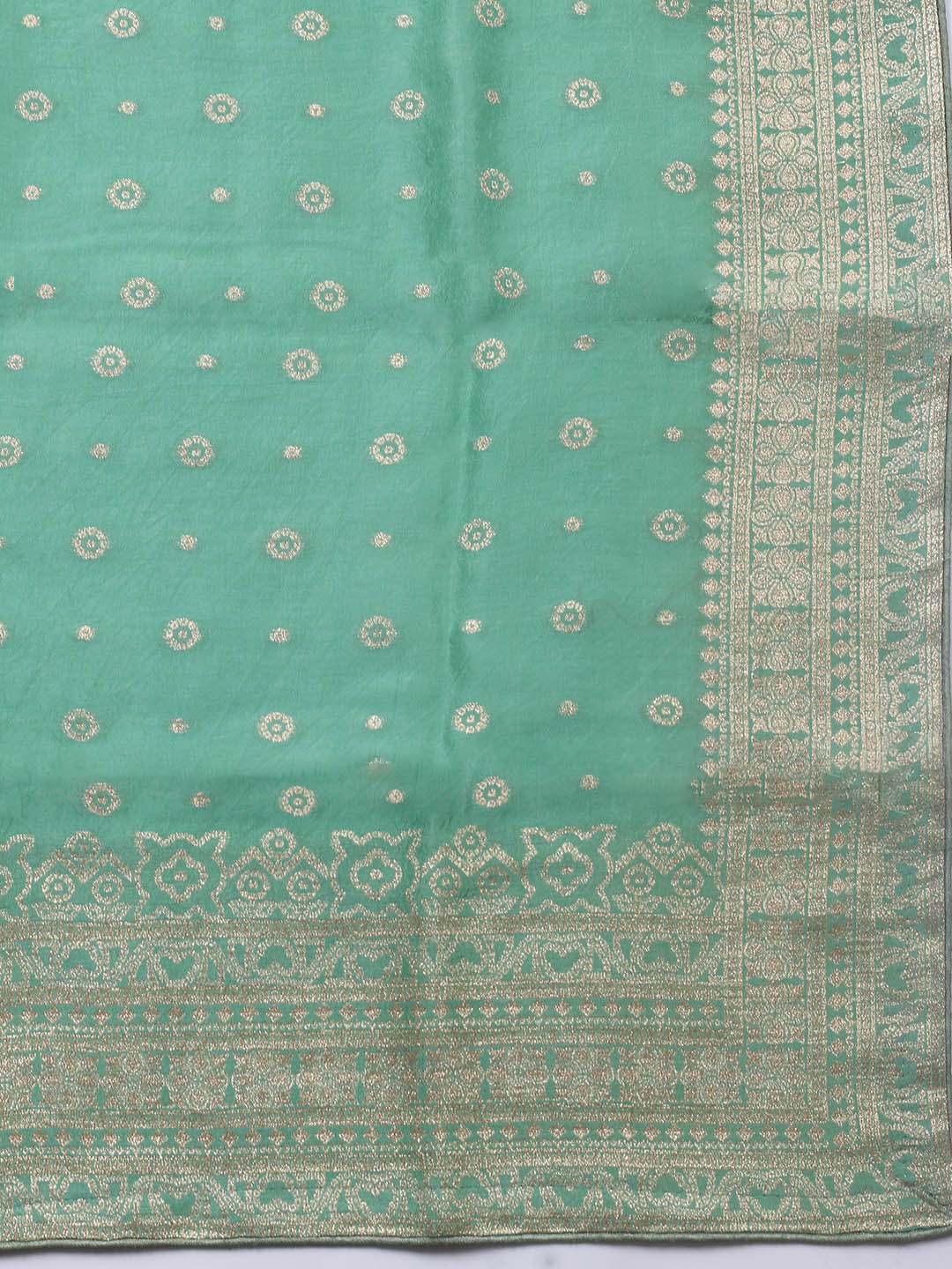 Embroidered Art Silk Unstitched Suit Piece With Dupatta