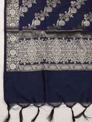 Woven Banarasi Chanderi Unstitched Suit With Dupatta