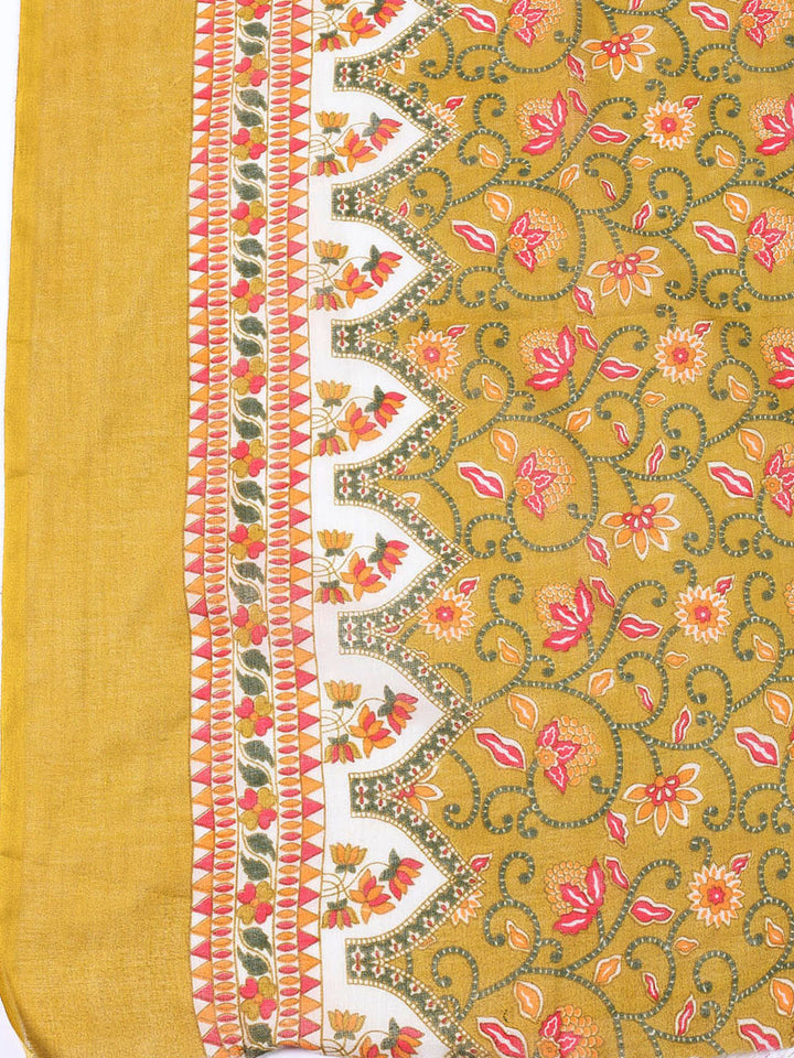 Printed Cotton Blend Unstitched Suit With Dupatta