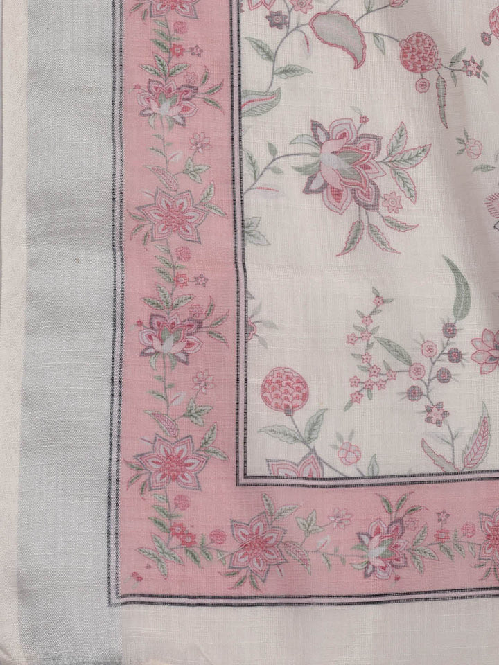 Patch Neck Linen Unstitched Suit Piece With Dupatta