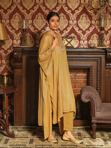 Sequin Embroidered Georgette Kaftan Kurti With Pants