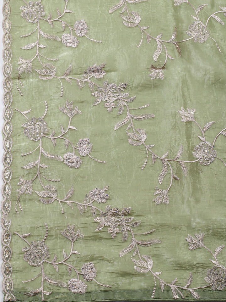 Embroidery Tissue Unstitched Suit Piece With Dupatta