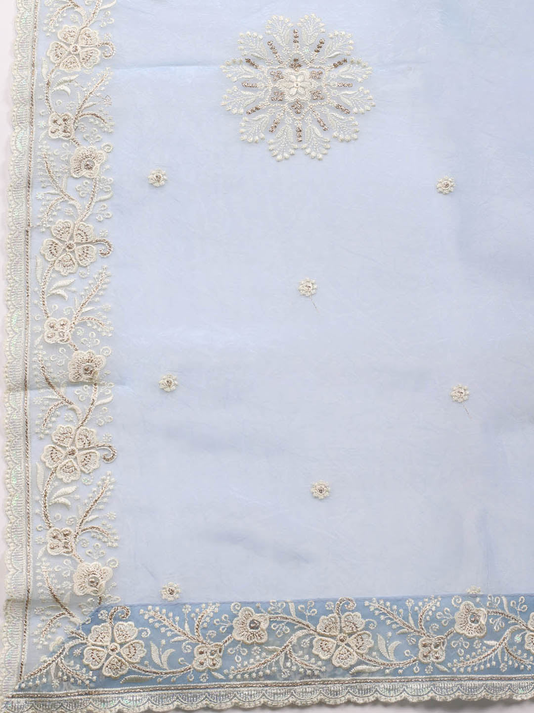 Neck Embroidery Organza Unstitched Suit Piece With Dupatta