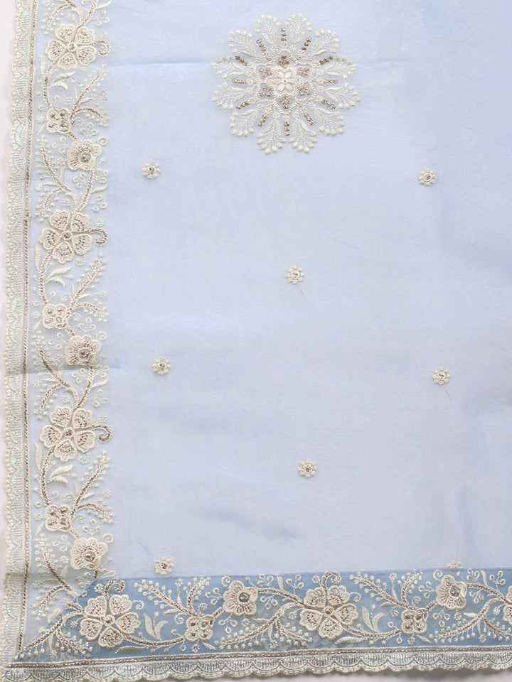 Neck Embroidery Organza Unstitched Suit Piece With Dupatta