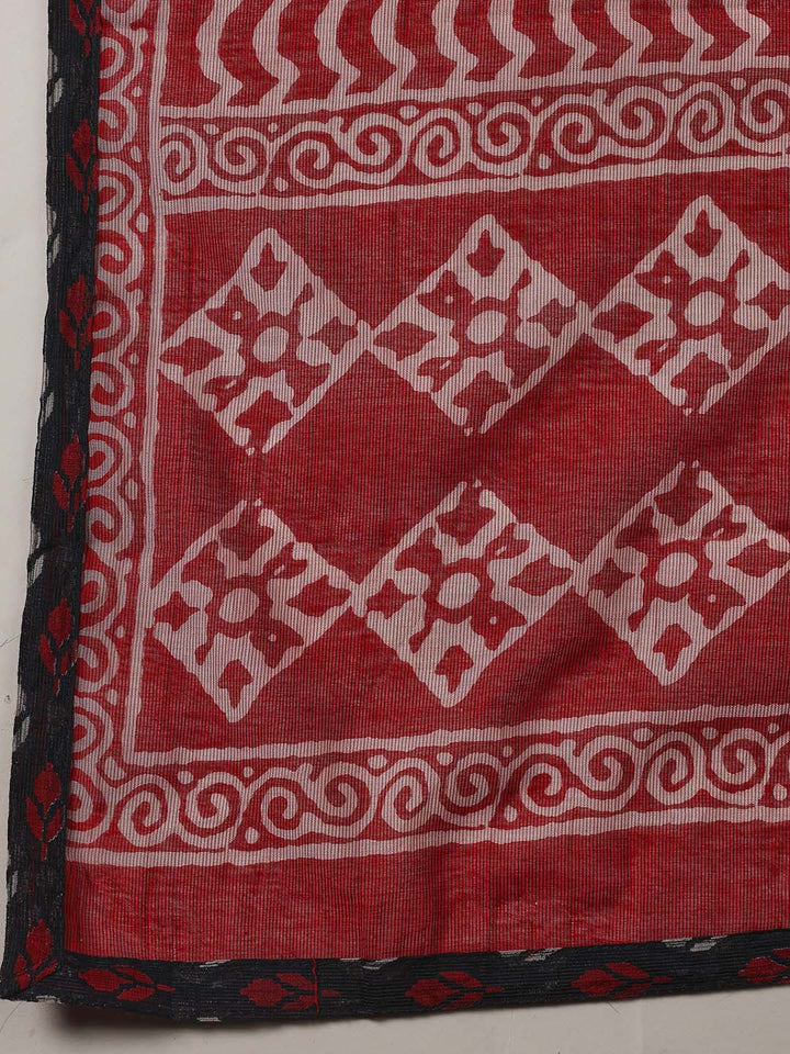 Printed Cotton Blend Unstitched Suit With Dupatta