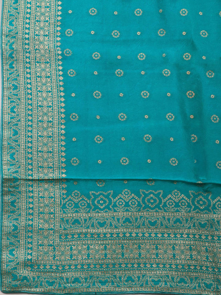 Embroidered Art Silk Unstitched Suit Piece With Dupatta