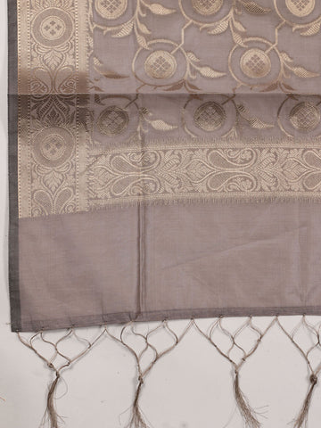 Woven Banarasi Chanderi Unstitched Suit With Dupatta