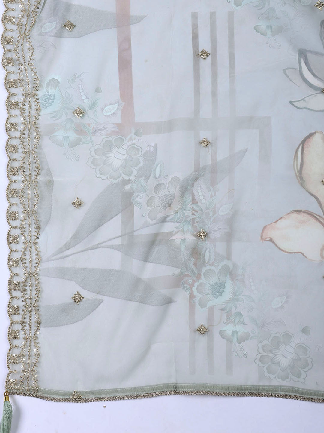 Neck Embroidered Tissue Unstitched Suit Piece With Dupatta