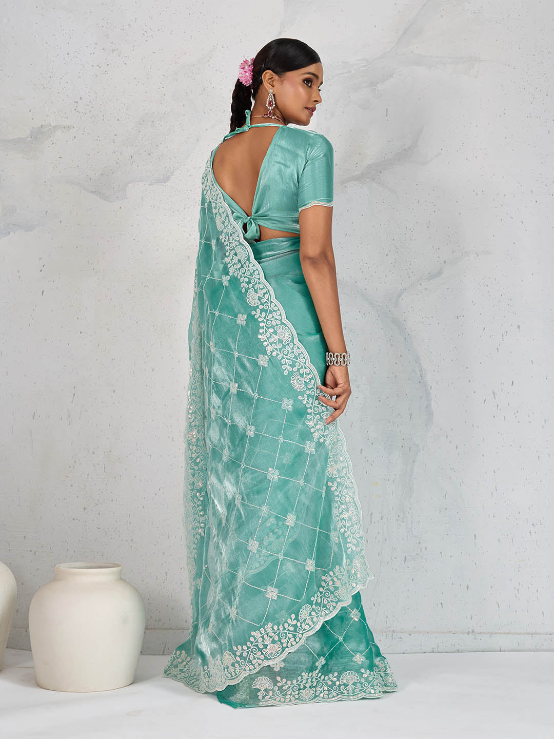Sequence Embroidery Organza Saree