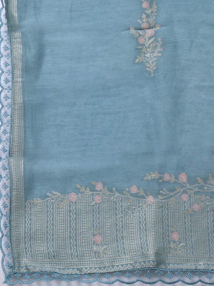 Embroidery Linen Unstitched Suit With Dupatta