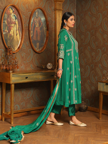 Embroidery Organza Kurti With Pants & Dupatta