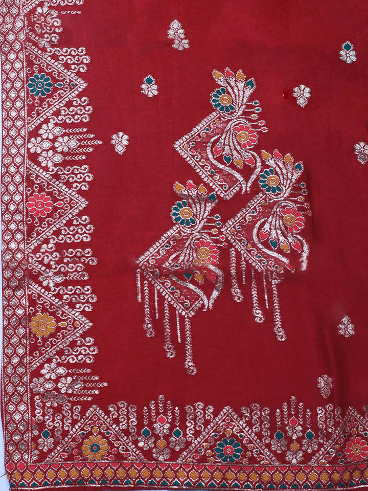 Neck Embroidery Chanderi Unstitched Suit With Dupatta
