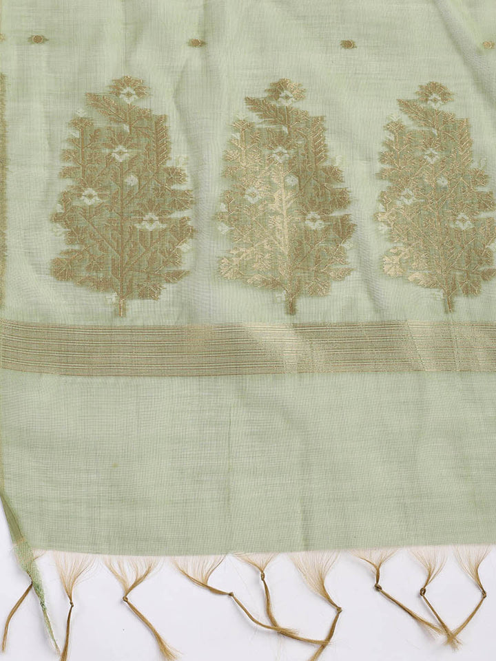 Jamdani Work Chanderi Unstitched Suit Piece With Dupatta