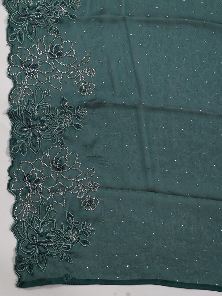 Stone Embroidery Art Silk Unstitched Suit Piece With Dupatta