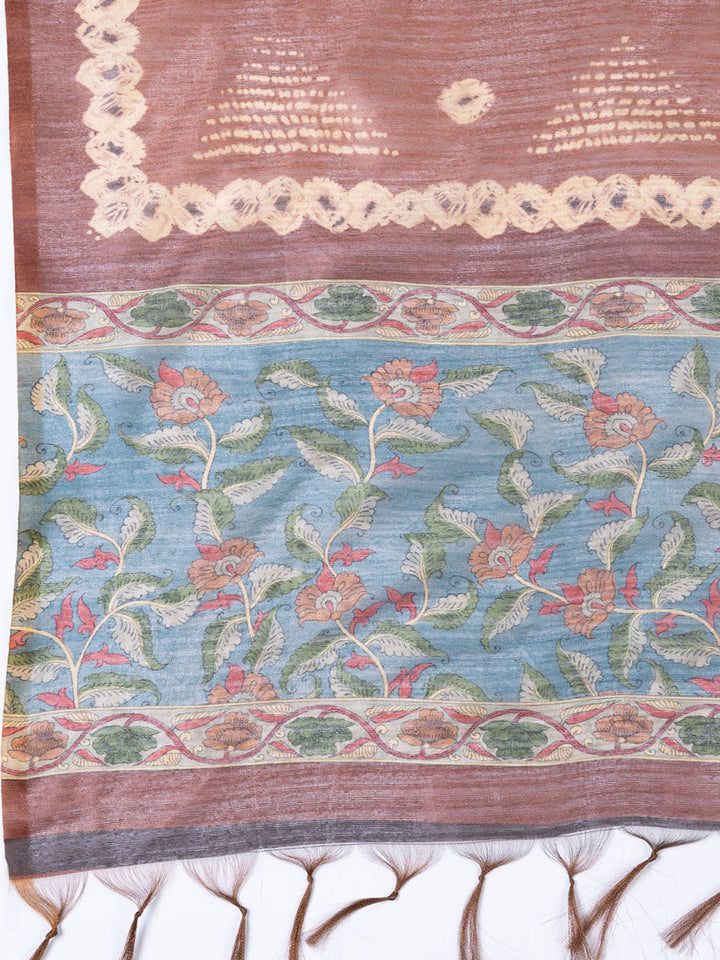 Neck Embroidered Tussar Unstitched Suit Piece With Dupatta