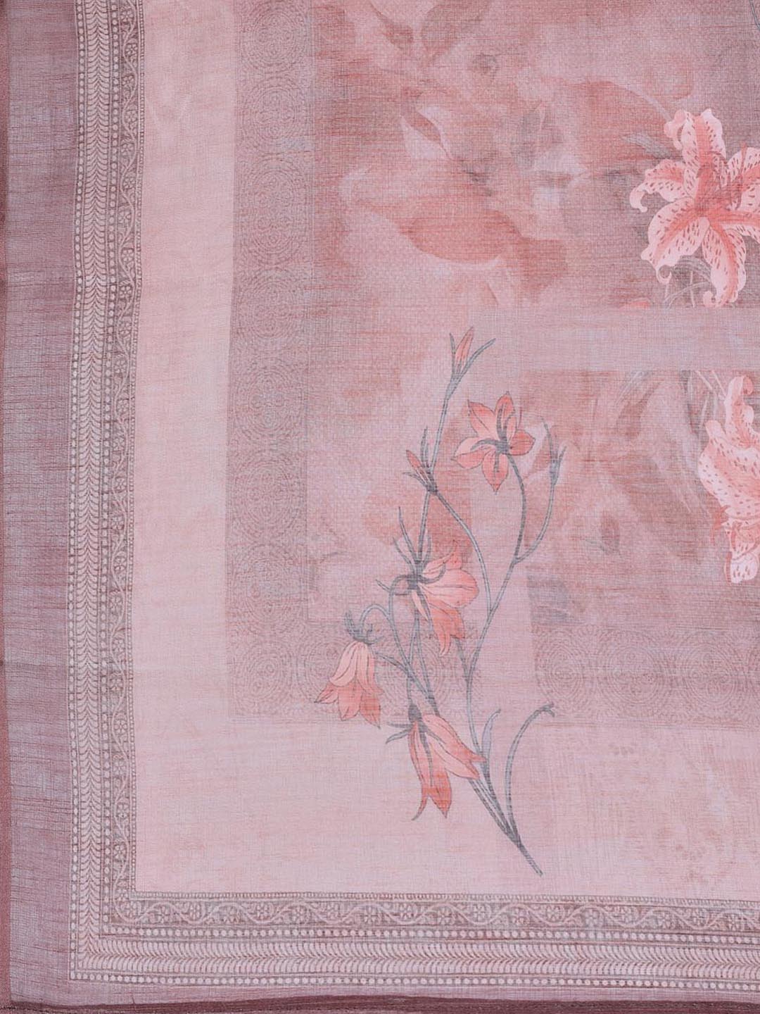 Floral Printed Linen Unstitched Suit With Dupatta