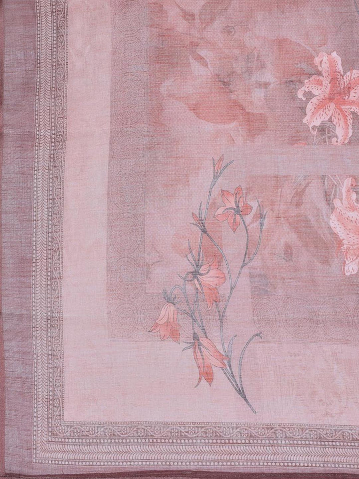 Floral Printed Linen Unstitched Suit With Dupatta